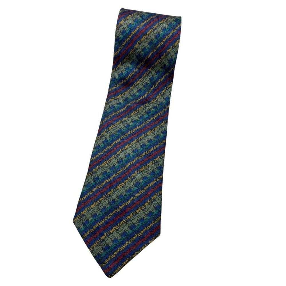 MISSONI Men's 100% Silk Necktie LUXURY Green Blue Red Geometric W:3.7" EUC